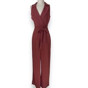 Nordstrom sleeveless wrap around jumpsuit, surplice V-neck tie front full leg